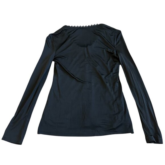Alexander Wang Black Long Sleeve Blouse Shirt Top Bead Ball Trim Stretch Size 2 - Picture 7 of 11